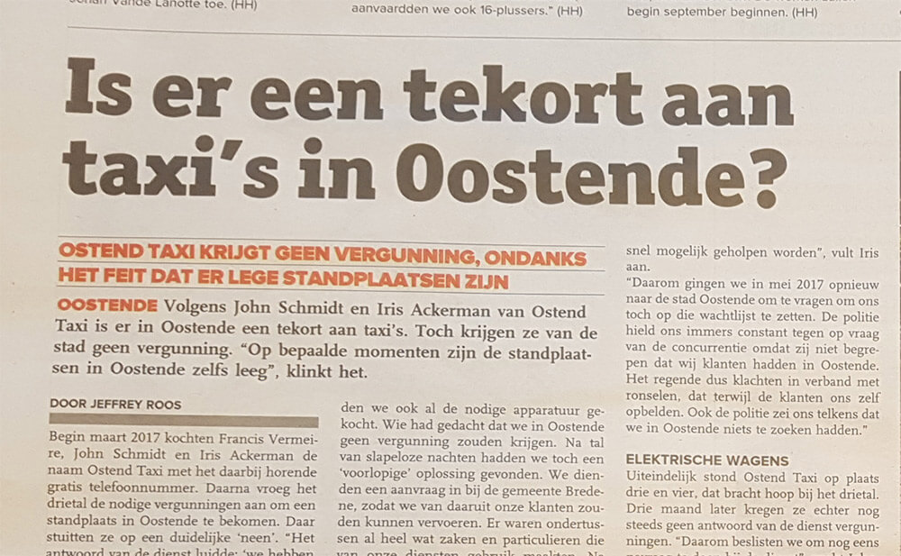 Krant van west vlaanderen taxi tekort in Oostende